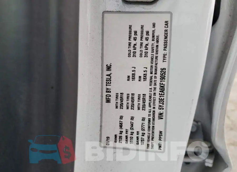 5YJ3E1EA6KF190526 Photo# 12