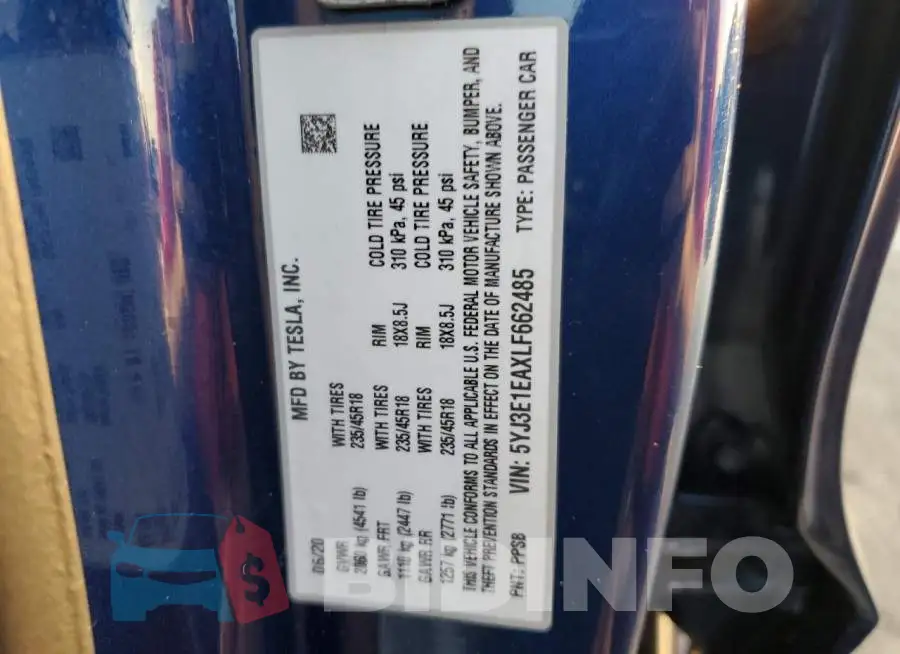 5YJ3E1EAXLF662485 Photo# 12