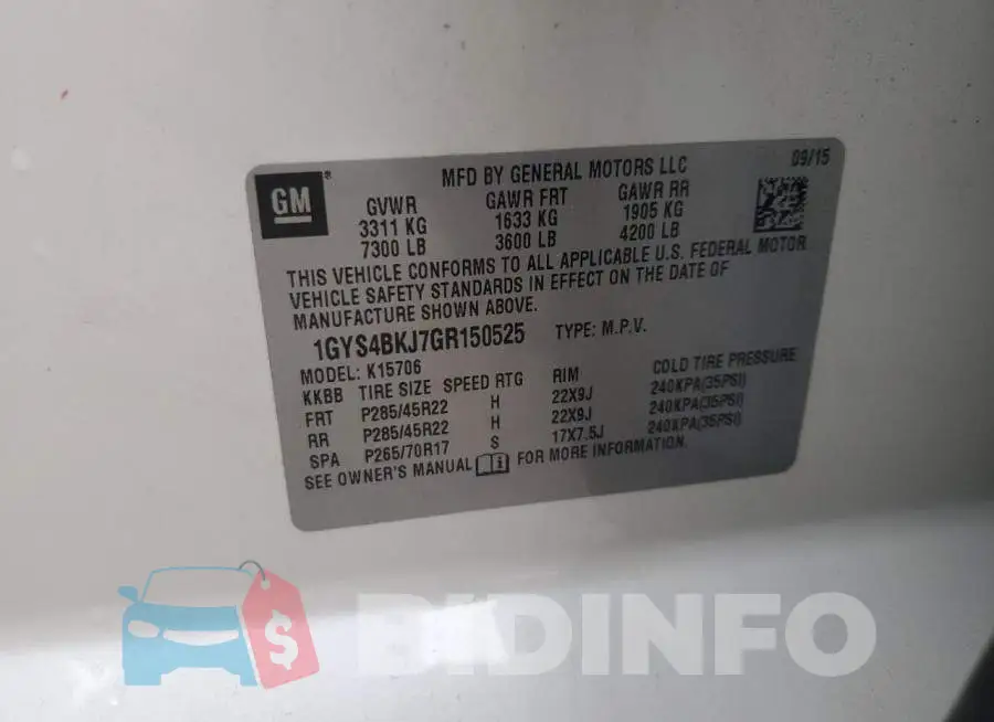 1GYS4BKJ7GR150525 Photo# 13
