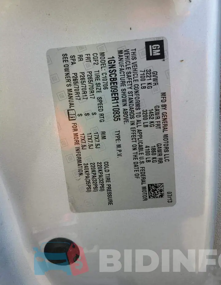 1GNSCBE09ER110835 Photo# 13