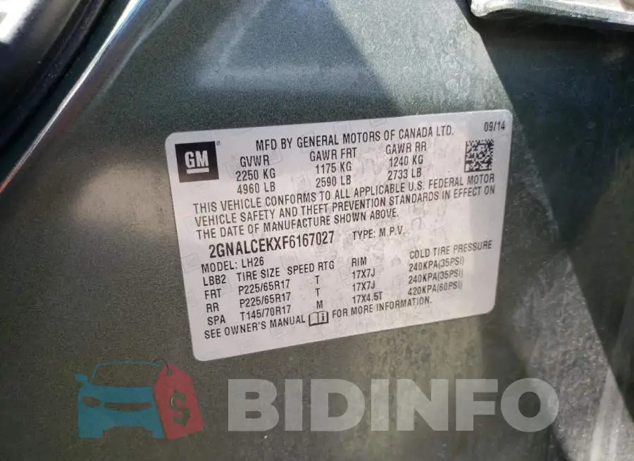 2GNALCEKXF6167027 Photo# 13