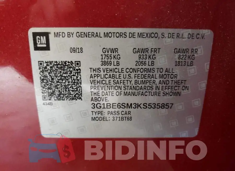 3G1BE6SM3KS535857 Photo# 12