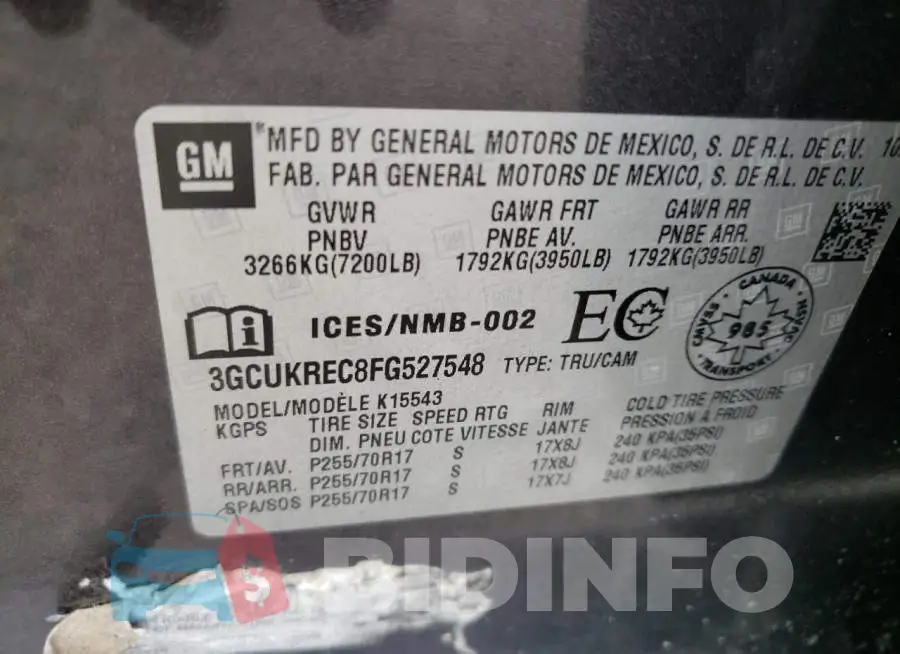 3GCUKREC8FG527548 Photo# 12