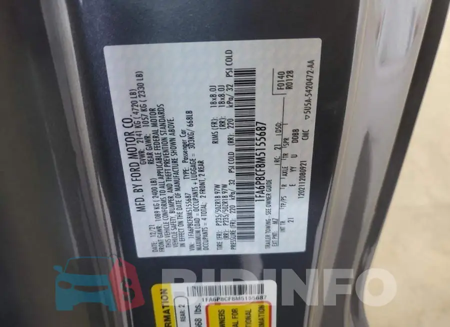 1FA6P8CF8M5155687 Photo# 12