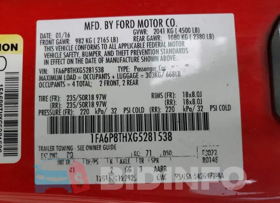 1FA6P8THXG5281538 Photo# 12