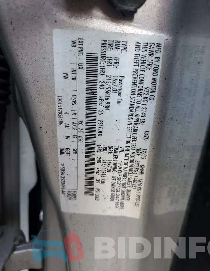 1FADP3K27GL247169 Photo# 12