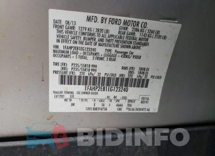 1FAHP2E81EG123240 Photo# 12