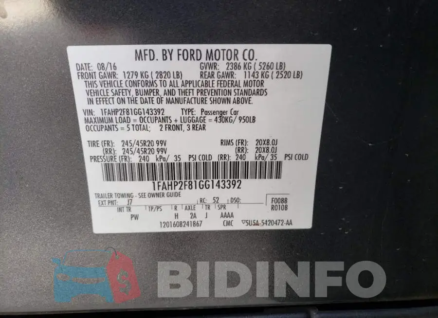 1FAHP2F81GG143392 Photo# 13