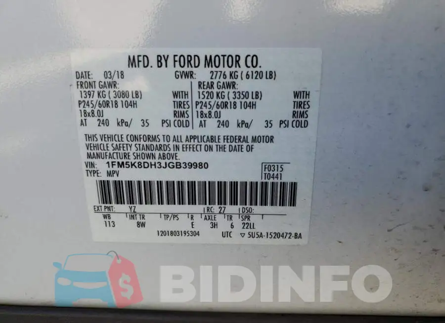1FM5K8DH3JGB39980 Photo# 12