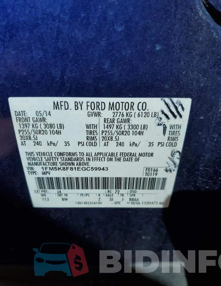 1FM5K8F81EGC59943 Photo# 13