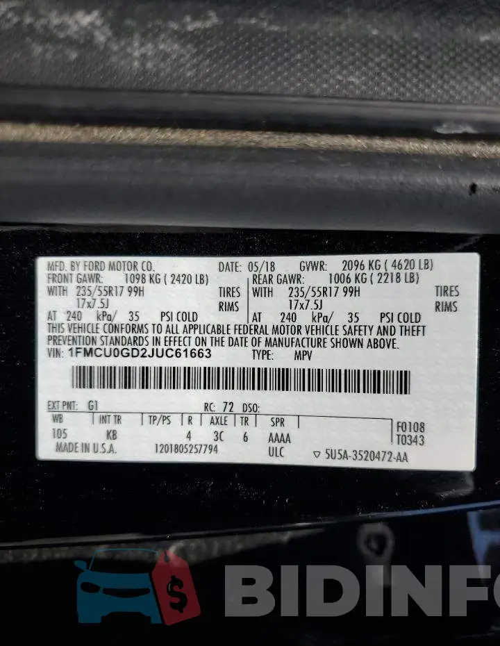 1FMCU0GD2JUC61663 Photo# 13