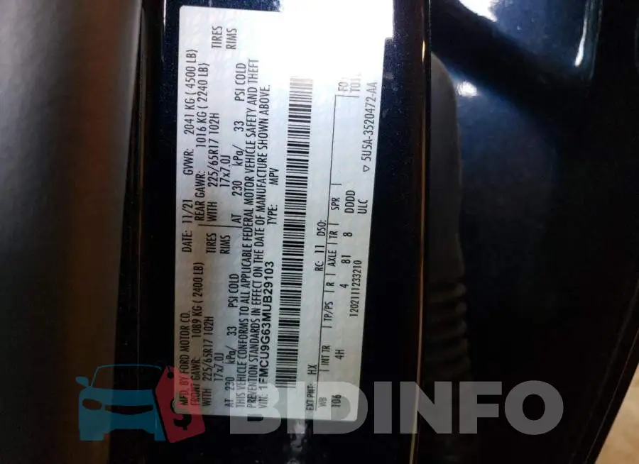 1FMCU9G63MUB29103 Photo# 12
