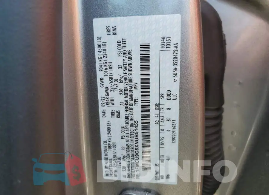 1FMCU9G6XNUB51455 Photo# 13