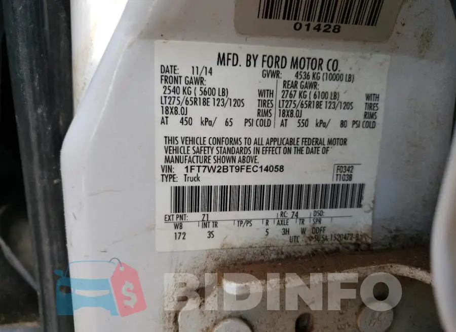 1FT7W2BT9FEC14058 Photo# 12