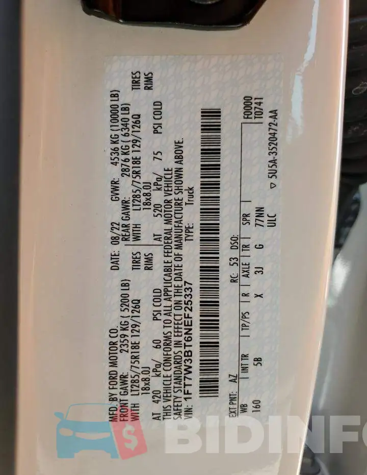 1FT7W3BT6NEF25337 Photo# 13