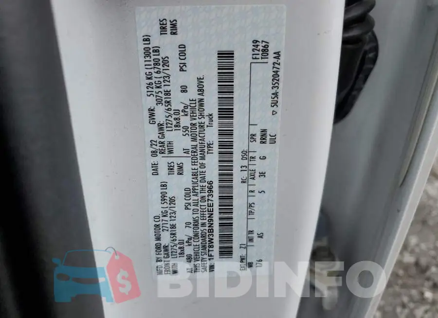 1FT8W3BN9NEE73966 Photo# 12