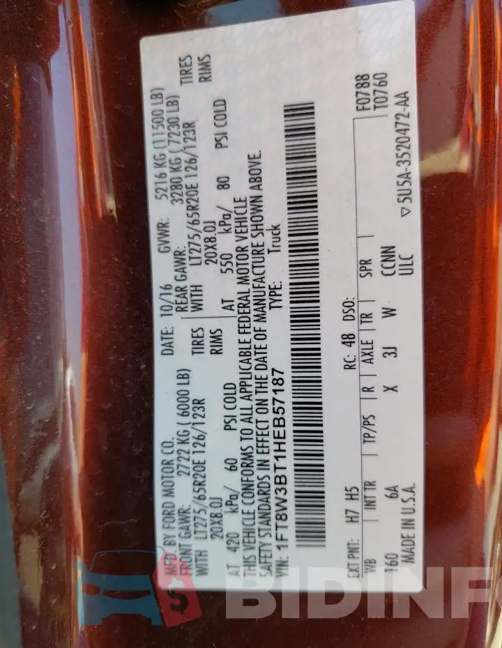 1FT8W3BT1HEB57187 Photo# 12