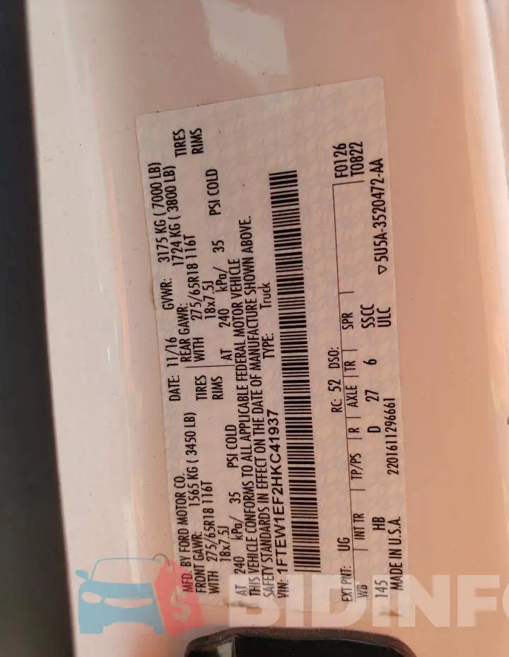 1FTEW1EF2HKC41937 Photo# 12