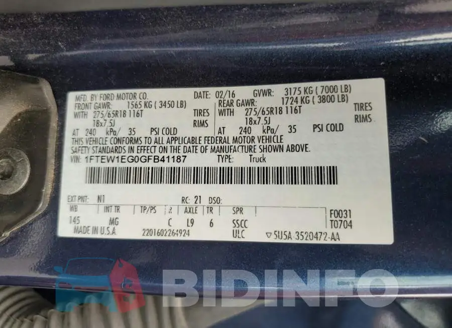 1FTEW1EG0GFB41187 Photo# 12