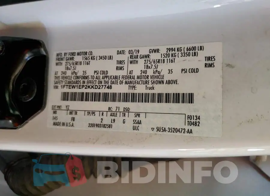 1FTEW1EP2KKD27748 Photo# 12