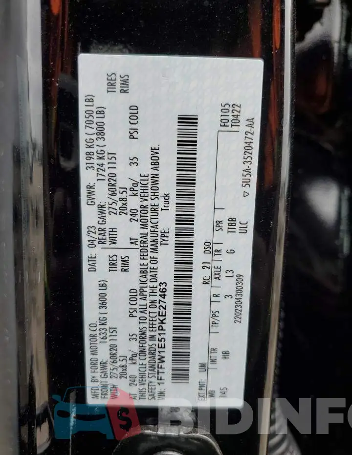 1FTFW1E51PKE27463 Photo# 12