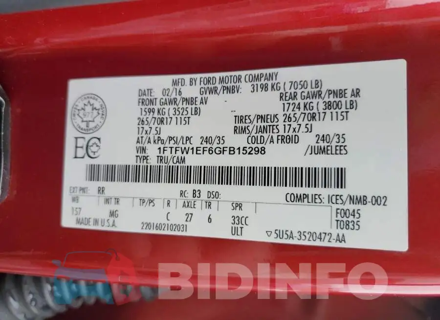 1FTFW1EF6GFB15298 Photo# 13