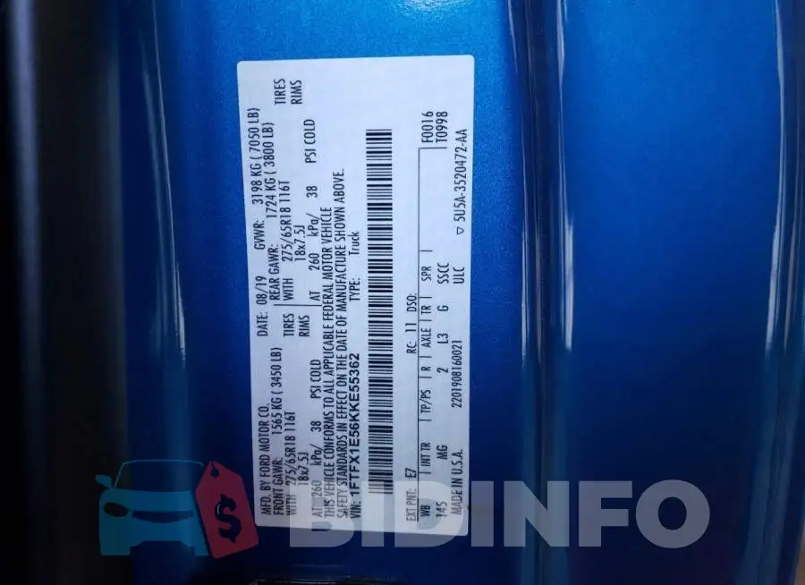 1FTFX1E56KKE55362 Photo# 12