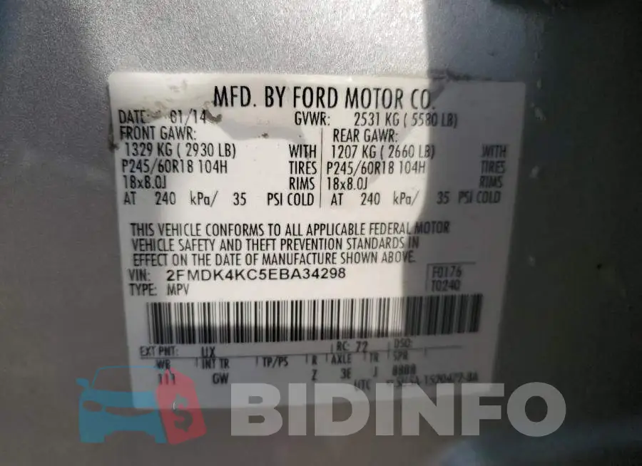 2FMDK4KC5EBA34298 Photo# 12
