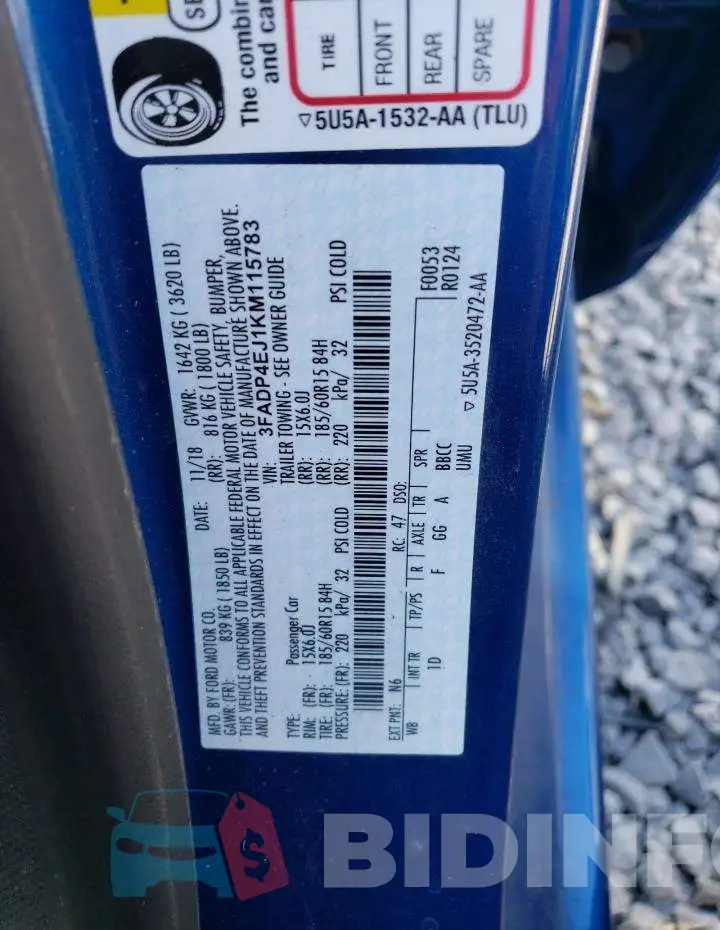 3FADP4EJ1KM115783 Photo# 12