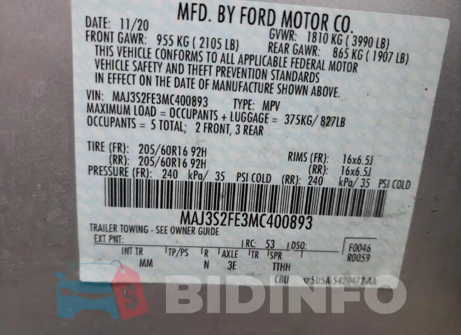 MAJ3S2FE3MC400893 Photo# 14