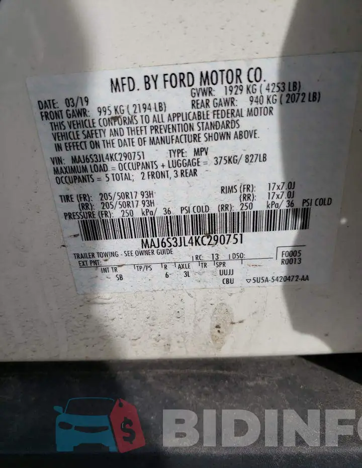 MAJ6S3JL4KC290751 Photo# 12