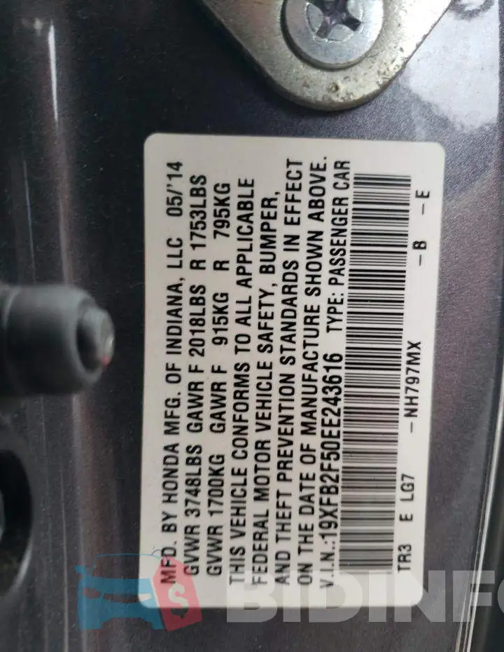 19XFB2F50EE243616 Photo# 13