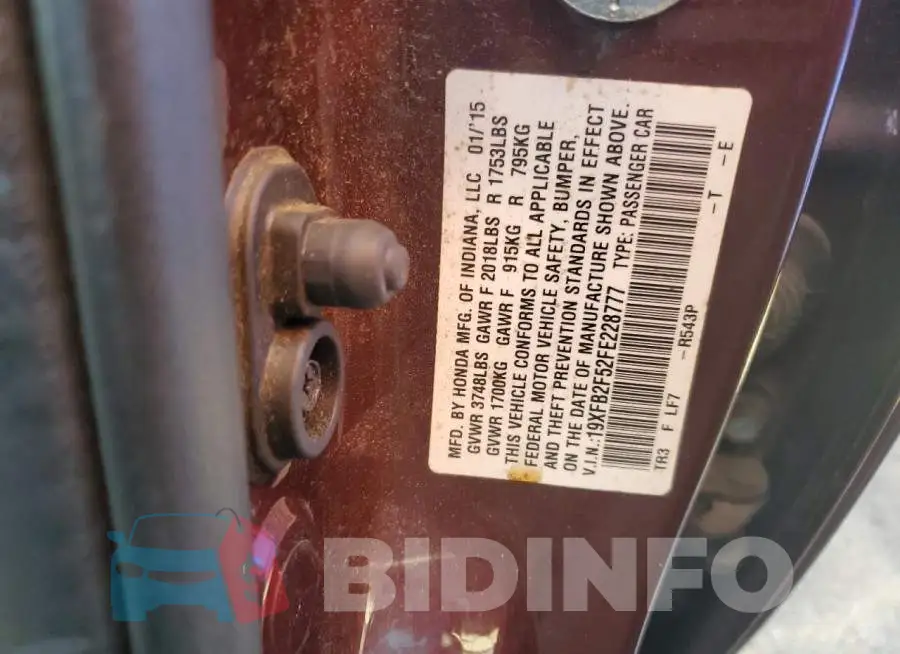 19XFB2F52FE228777 Photo# 12