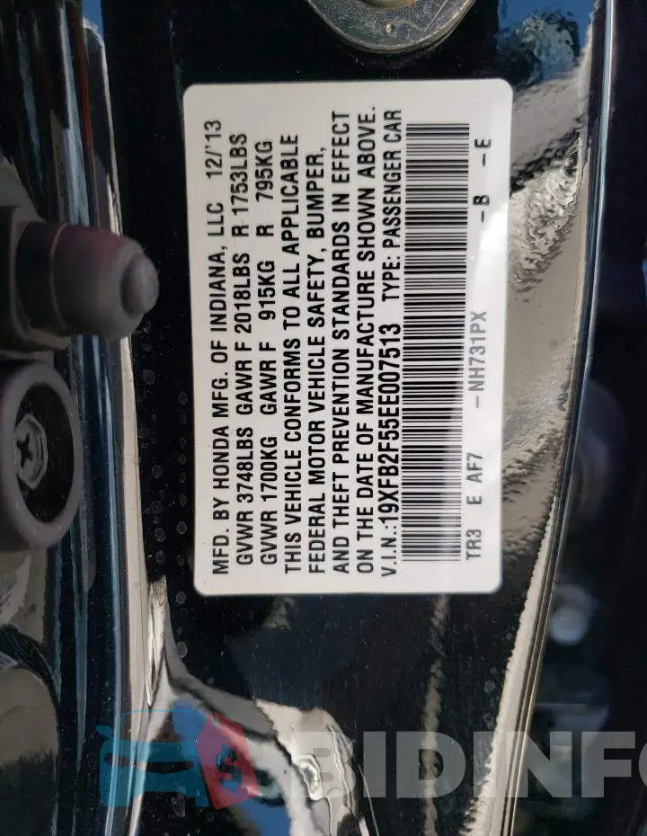 19XFB2F55EE007513 Photo# 12