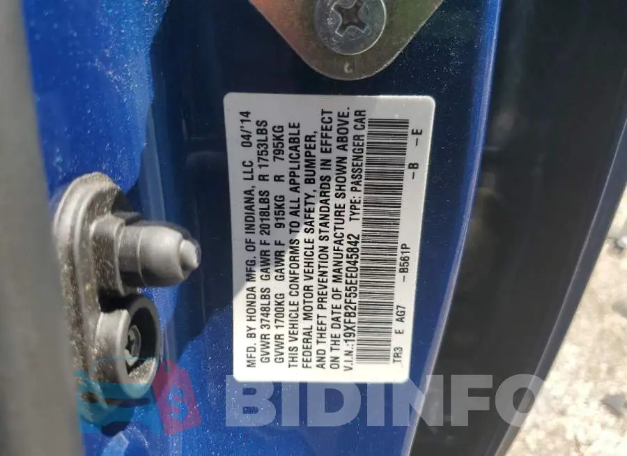 19XFB2F55EE045842 Photo# 12