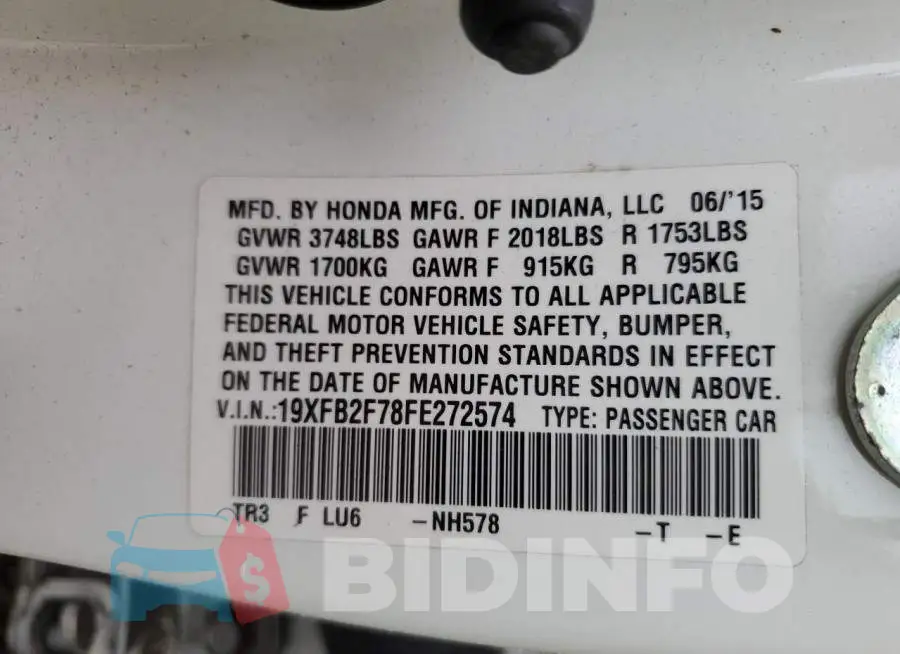 19XFB2F78FE272574 Photo# 12