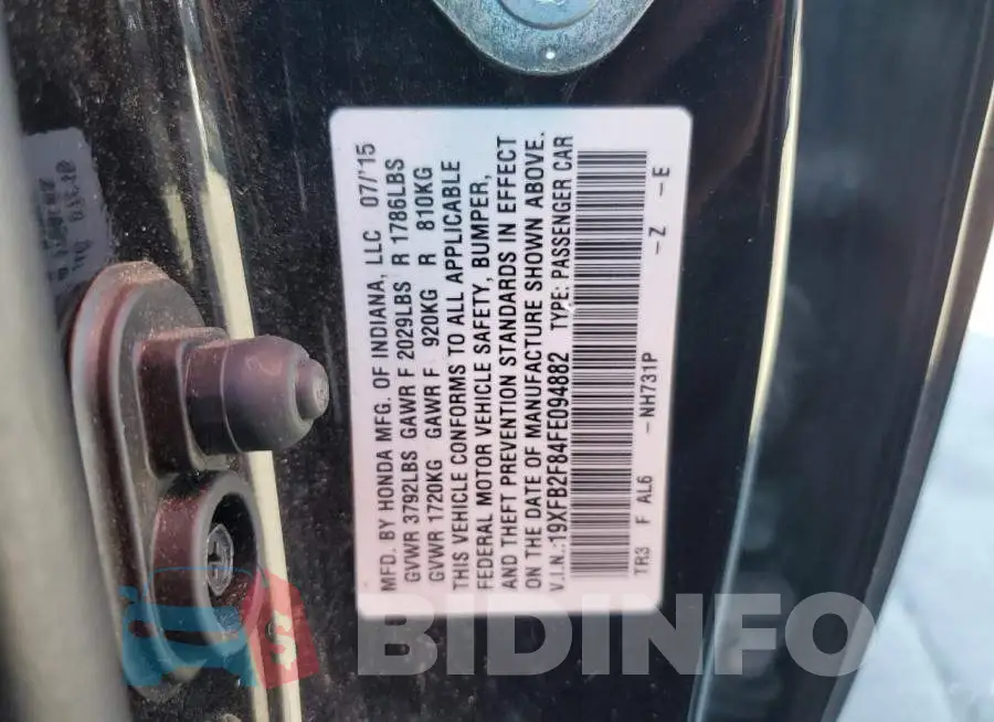 19XFB2F84FE094882 Photo# 12