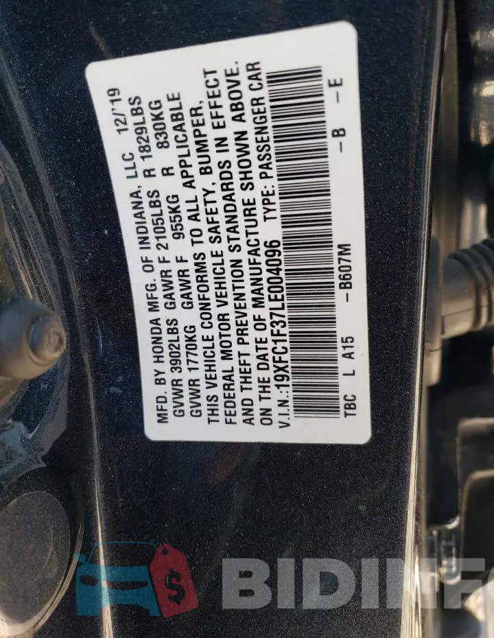 19XFC1F37LE004096 Photo# 12