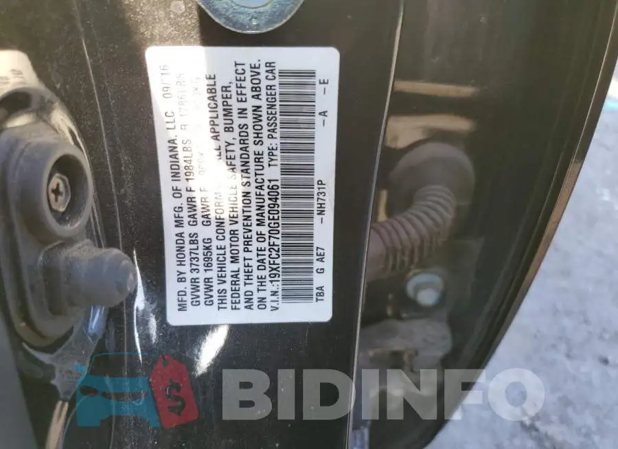 19XFC2F70GE094061 Photo# 12