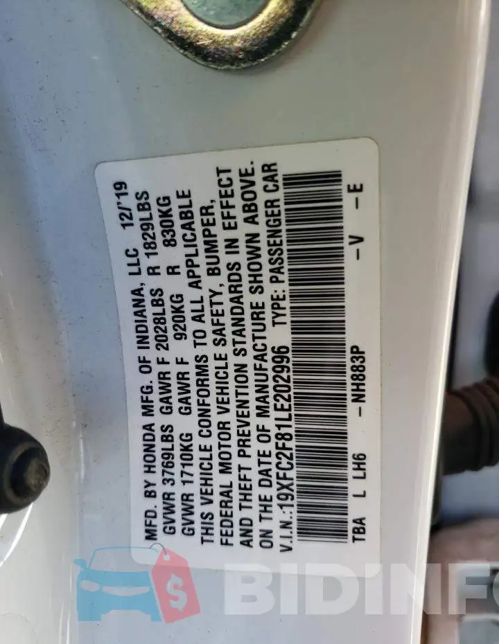 19XFC2F81LE202996 Photo# 13