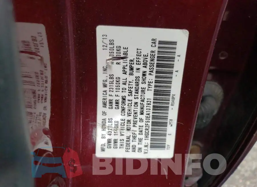 1HGCR2F50EA107831 Photo# 13