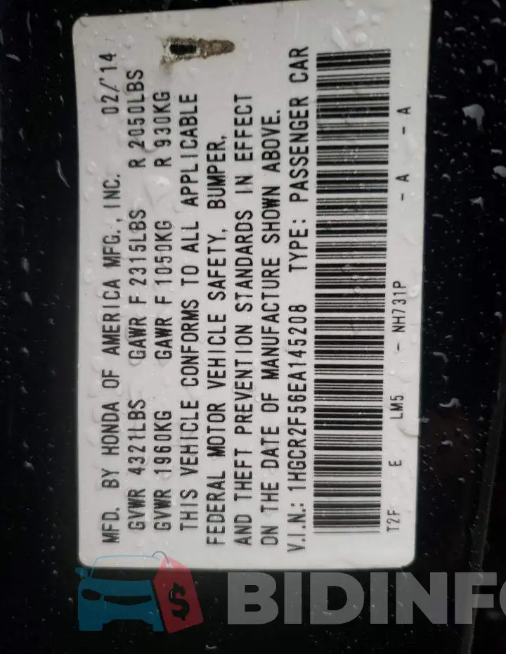 1HGCR2F56EA145208 Photo# 12