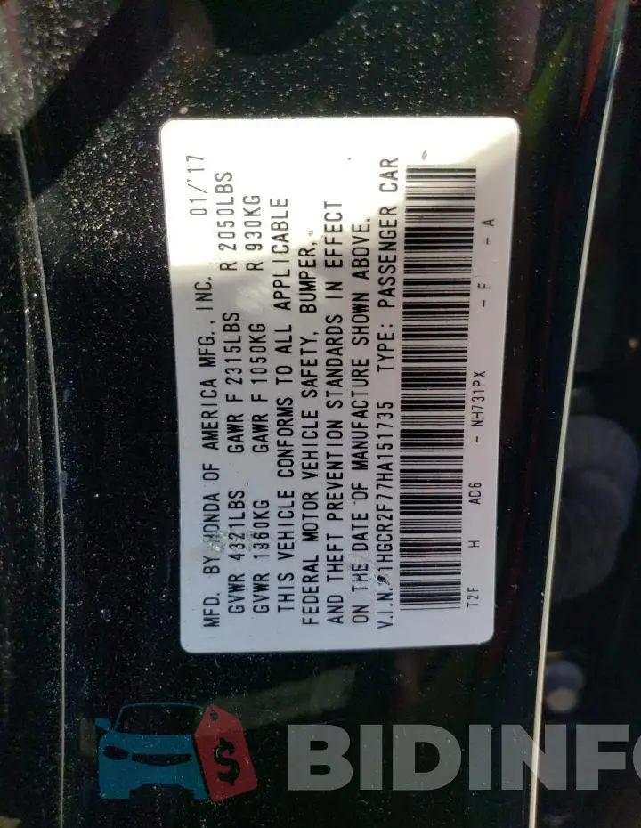 1HGCR2F77HA151735 Photo# 12