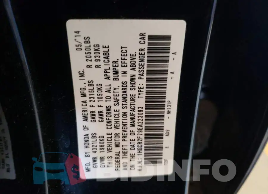 1HGCR2F79EA223093 Photo# 12