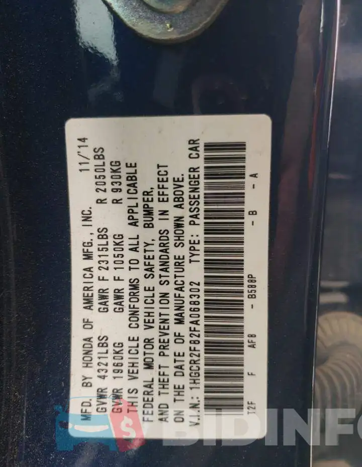 1HGCR2F82FA068302 Photo# 12