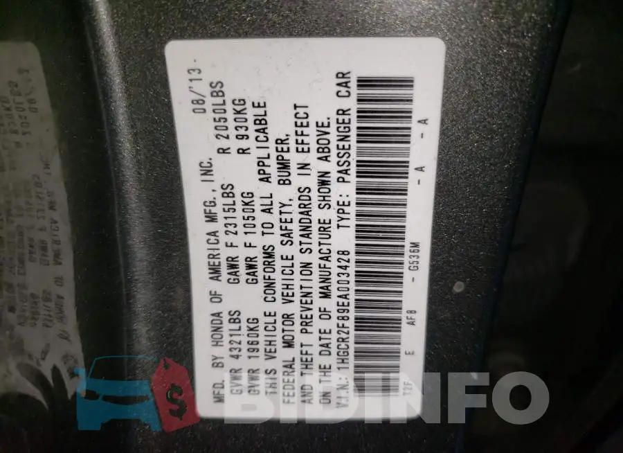 1HGCR2F89EA003428 Photo# 12