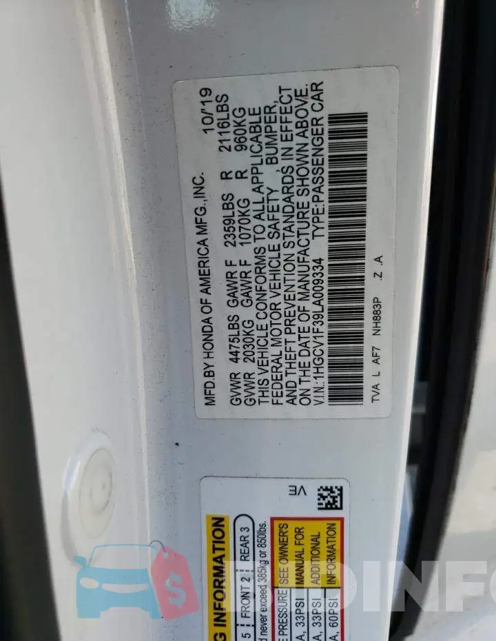 1HGCV1F39LA009334 Photo# 12