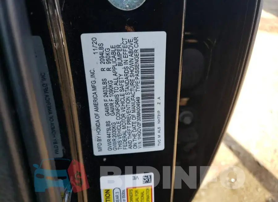 1HGCV2F30MA004949 Photo# 13