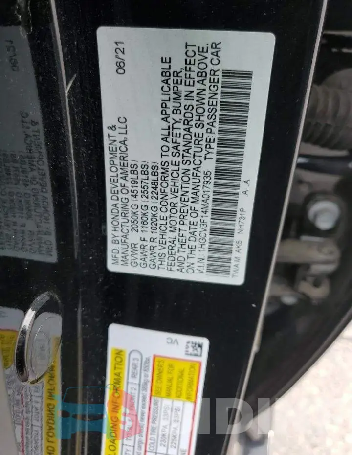 1HGCV3F14MA017935 Photo# 12