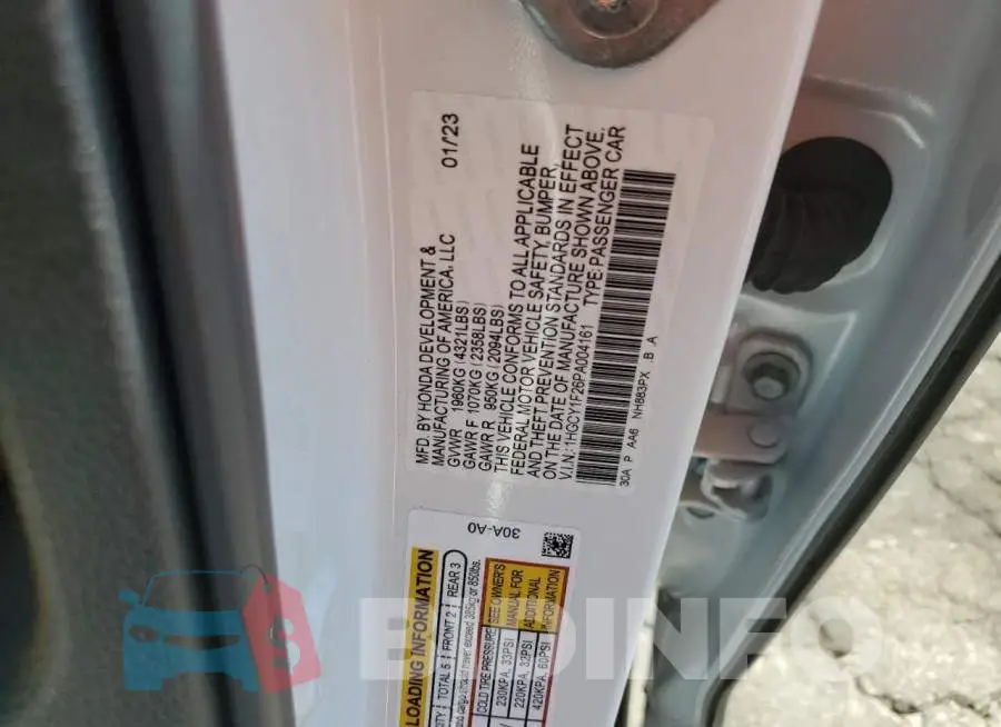 1HGCY1F26PA004161 Photo# 12